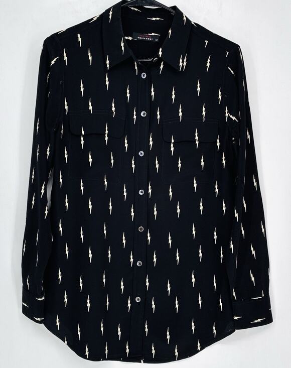 kate moss Tops - Equipment X Kate Moss Signature Silk Blouse S Black Lightening Bolt Print Shirt